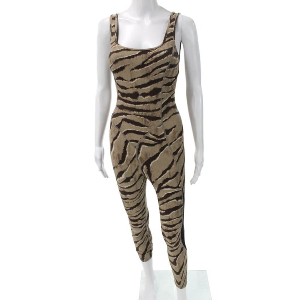 Michi Women Brown Animal Print Scoop Neck Sleeveless Nylon Unitard Size 2XS